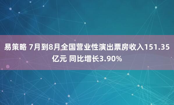 易策略 7月到8月全国营业性演出票房收入151.35亿元 同比增长3.90%